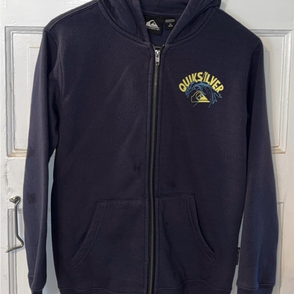Quiksilver Dark Blue Kids Hoodie with Yellow Logo